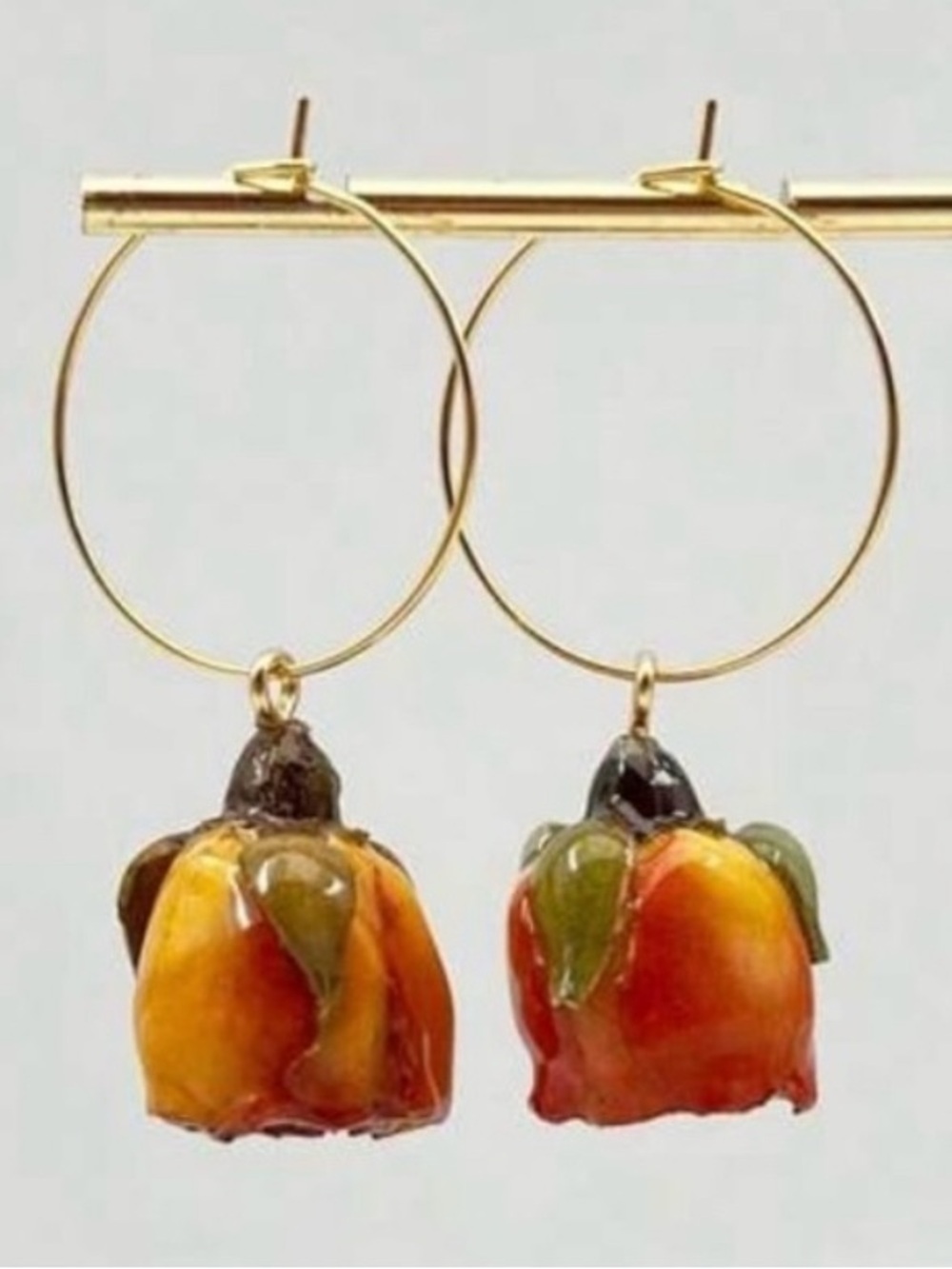“Preserved Orange Roses” Dried Rosebud Floral Flower Botanical Nature Chic Hoops